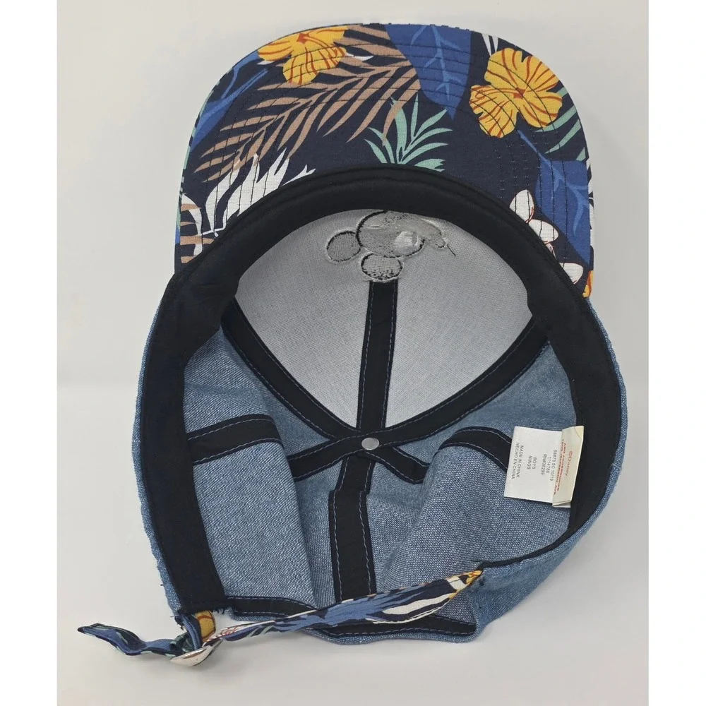 Disney Mickey Mouse Strapback Hat Youth Blue Denim Tropical Floral Brim Cap
